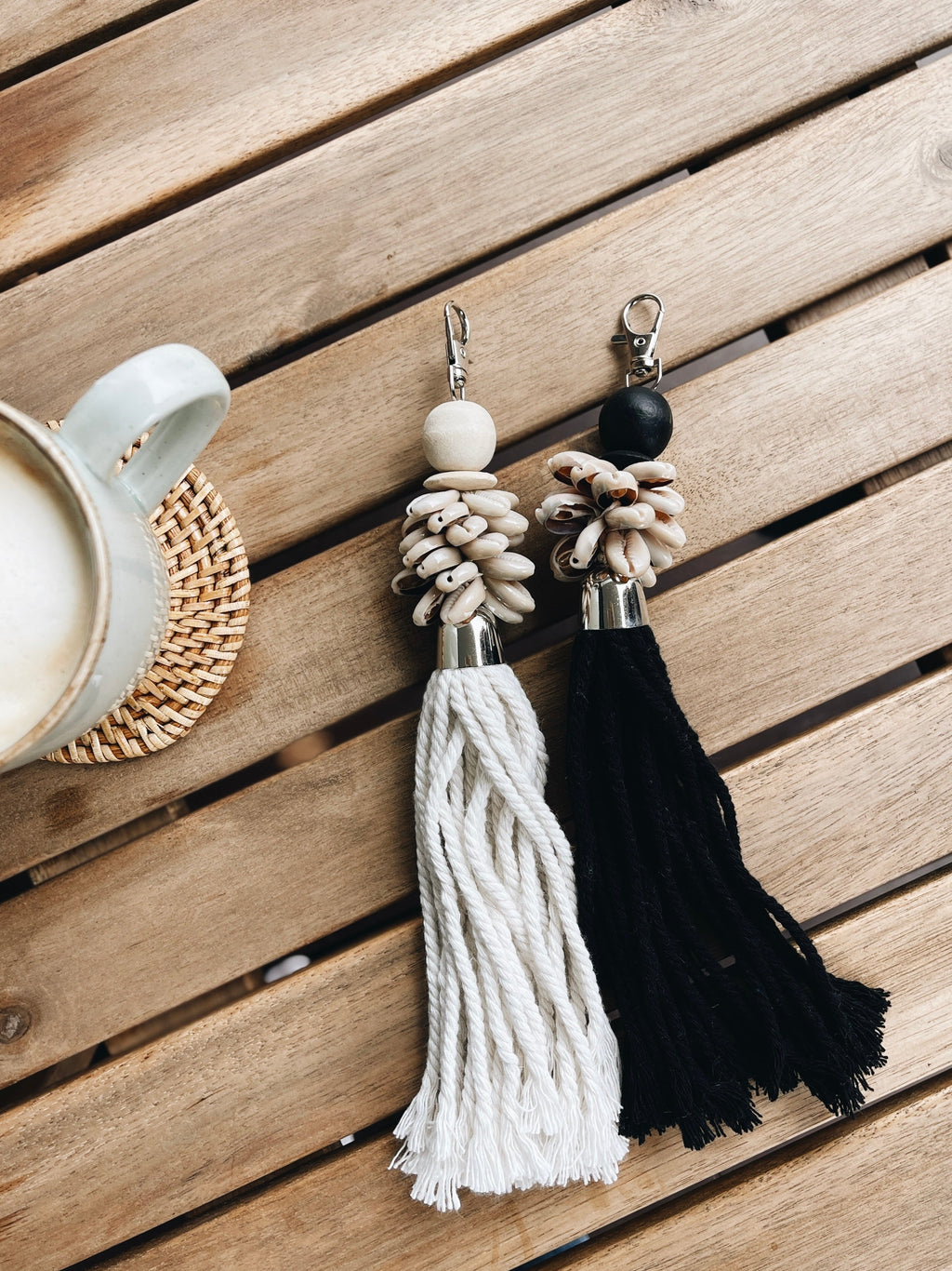 White Alor Cowrie Shell Keychain