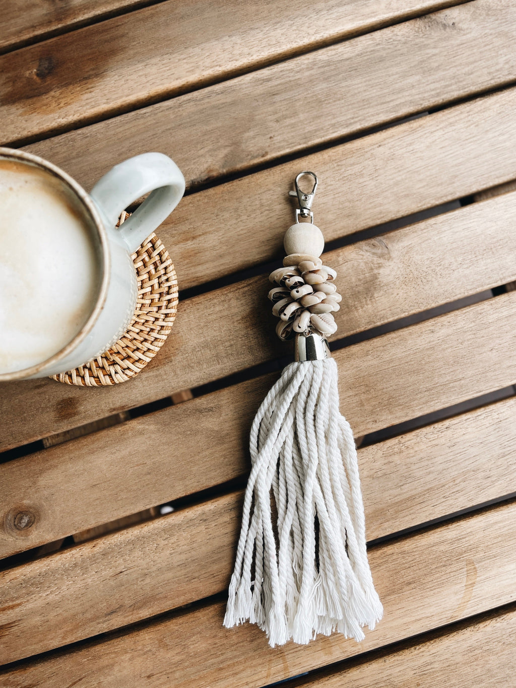 White Alor Cowrie Shell Keychain