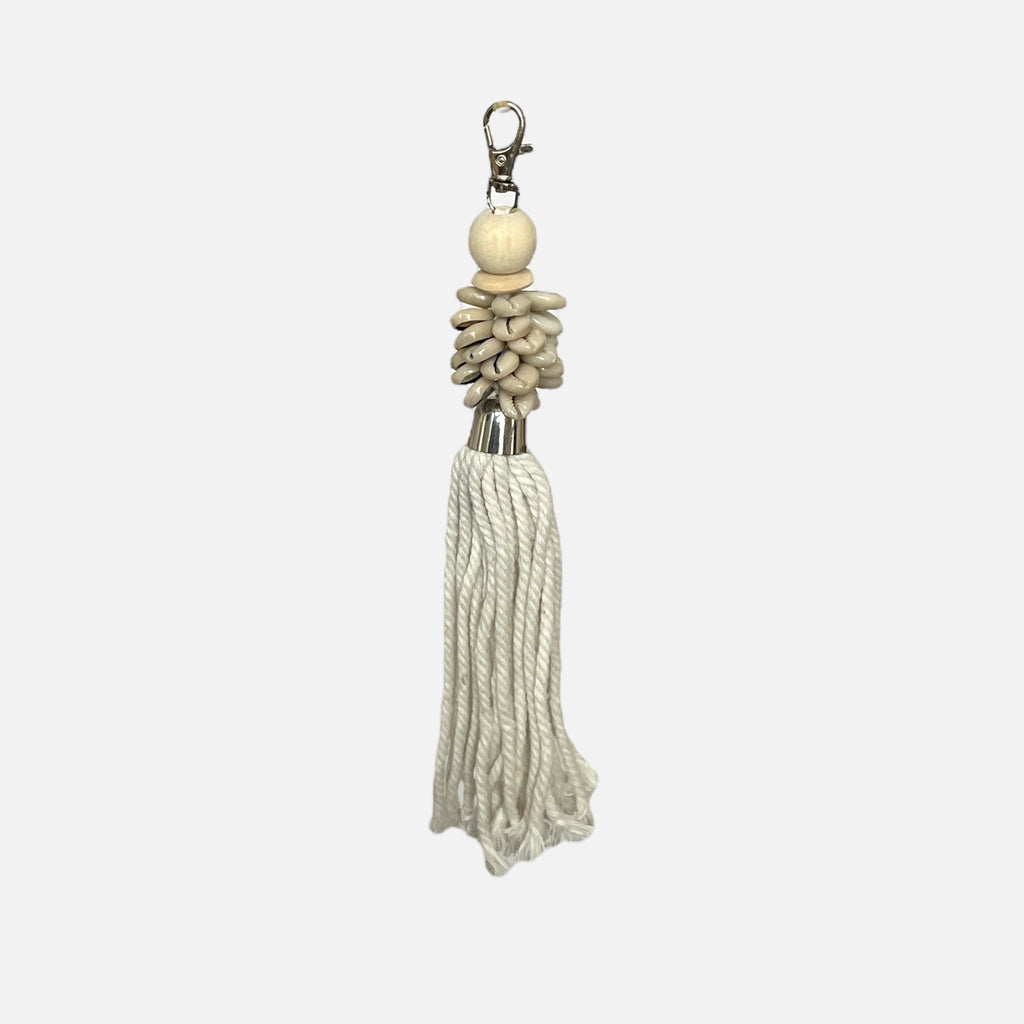 White Alor Cowrie Shell Keychain