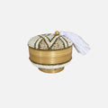 Melasti Round Bead Box with pompom - White and Gold